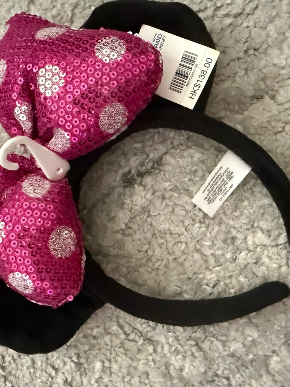 Hong Kong Disney Pink Sequin Polka Dot Bow Minnie Ear Headband - Black - Picture 4 of 4